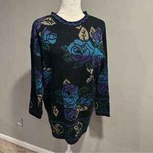 Vtg Holiday Time Floral Metallic Sparkle Women’s Sweater Medium Made in USA